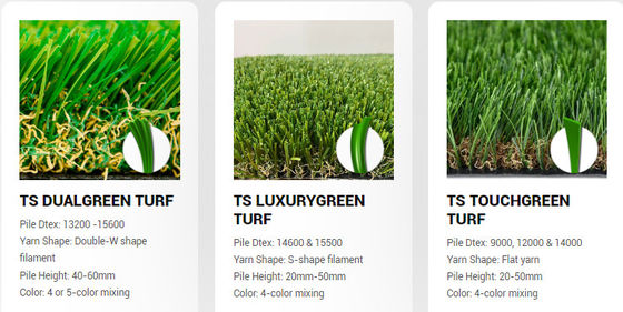 หญ้าเทียม 12400 Dtex รูปทรง C Spine ความสูงพรม 60 มม. สำหรับงานภูมิทัศน์